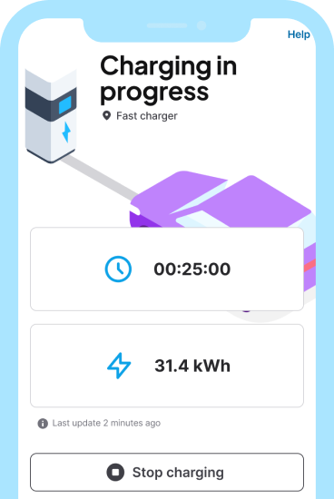 4. Track the charging session progress in real time and stop it at any time.